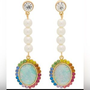 Kurt Geiger Vintage Oval Gem Pearl Statement Linear Earrings